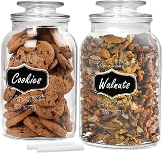 Estilo estilo Round Glass Canister Jars With Airtight Lids Ideal for Cookies, Candies, Cereal, Includes Chalkboard - Image 1