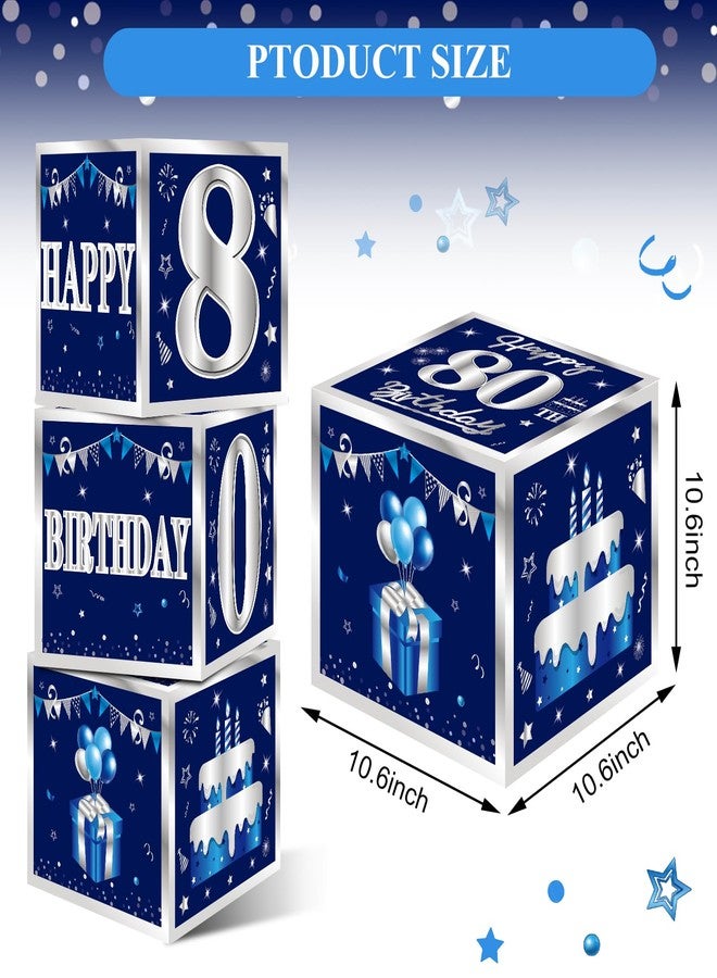 Turypaty 3 Packs Blue Silver 80th Birthday Decorations Boxes for Men, Blue Navy Happy 80 Birthday Balloons Boxes Party Supplies, Eighty Years Old Bday Cardboard Box Decoration - Image 2