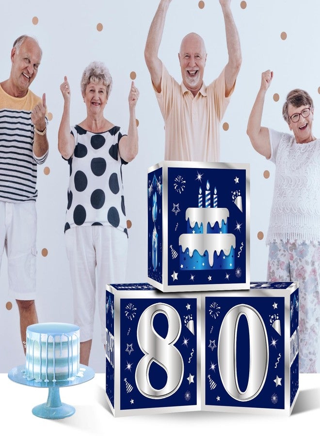 Turypaty 3 Packs Blue Silver 80th Birthday Decorations Boxes for Men, Blue Navy Happy 80 Birthday Balloons Boxes Party Supplies, Eighty Years Old Bday Cardboard Box Decoration - Image 5