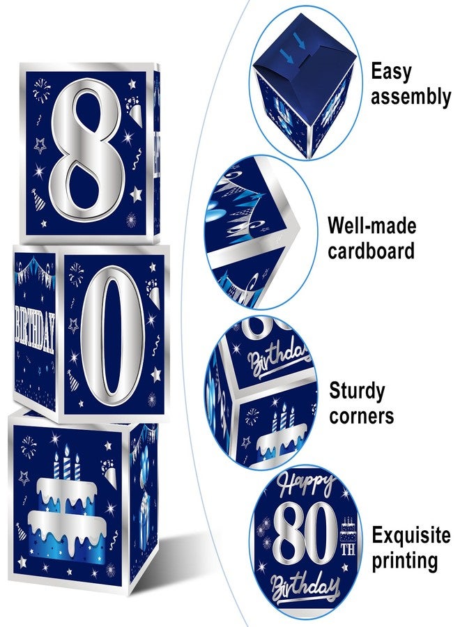 Turypaty 3 Packs Blue Silver 80th Birthday Decorations Boxes for Men, Blue Navy Happy 80 Birthday Balloons Boxes Party Supplies, Eighty Years Old Bday Cardboard Box Decoration - Image 3
