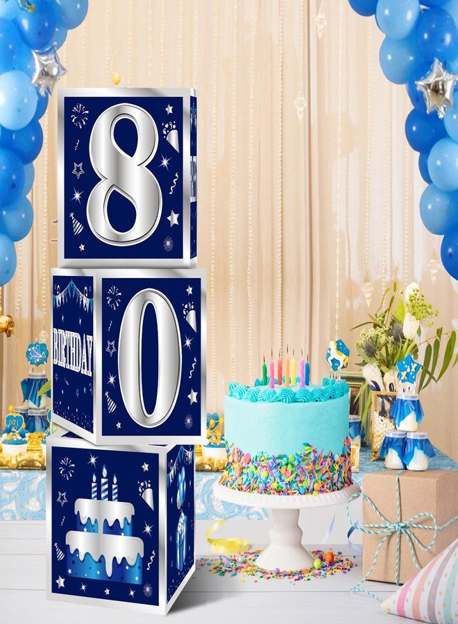 Turypaty 3 Packs Blue Silver 80th Birthday Decorations Boxes for Men, Blue Navy Happy 80 Birthday Balloons Boxes Party Supplies, Eighty Years Old Bday Cardboard Box Decoration - Image 4