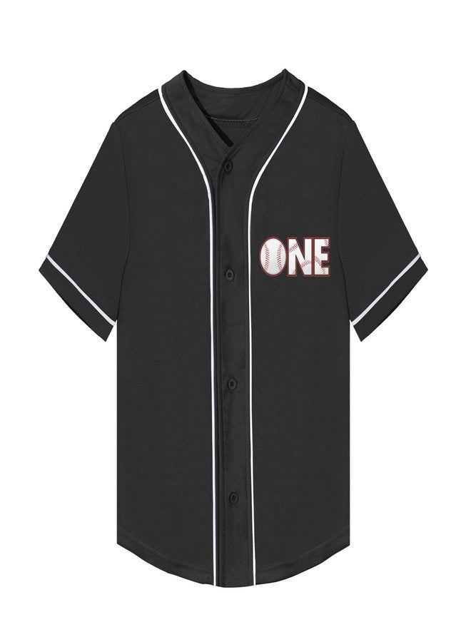 Mowbeat Baby Baseball Jersey 1 Year Old Birthday Party Shirt Short Sleeve Button Tee 1st Infant Toddler T Shirt Gift (Black A,12 Months,12 Months,Little Kid,Unisex,US,Age) - Image 2