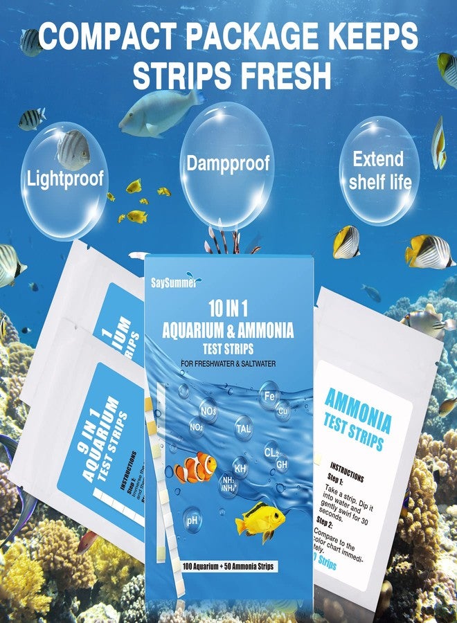 SaySummer 10 in 1 Ammonia Test Kit for Aquarium, 150ct Aquarium Ammonia Test Strips Freshwater Saltwater, Fish Tank Aquarium Test Strips Kit - Testing Ammonia and 9 More ! - Image 3