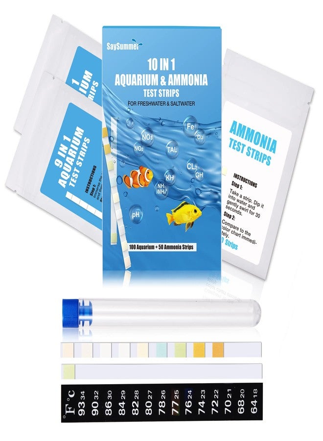 SaySummer 10 in 1 Ammonia Test Kit for Aquarium, 150ct Aquarium Ammonia Test Strips Freshwater Saltwater, Fish Tank Aquarium Test Strips Kit - Testing Ammonia and 9 More ! - Image 1