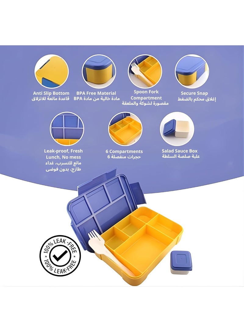 Cravista Bento Lunch Box for Kids - 1330ml Leak Proof BPA Free Lunchbox with 5 Compartments, Cutlery & Sauce Bowl | Microwave Safe Tiffin for School, Office | Bento Box for Boys (Blue) - Image 4
