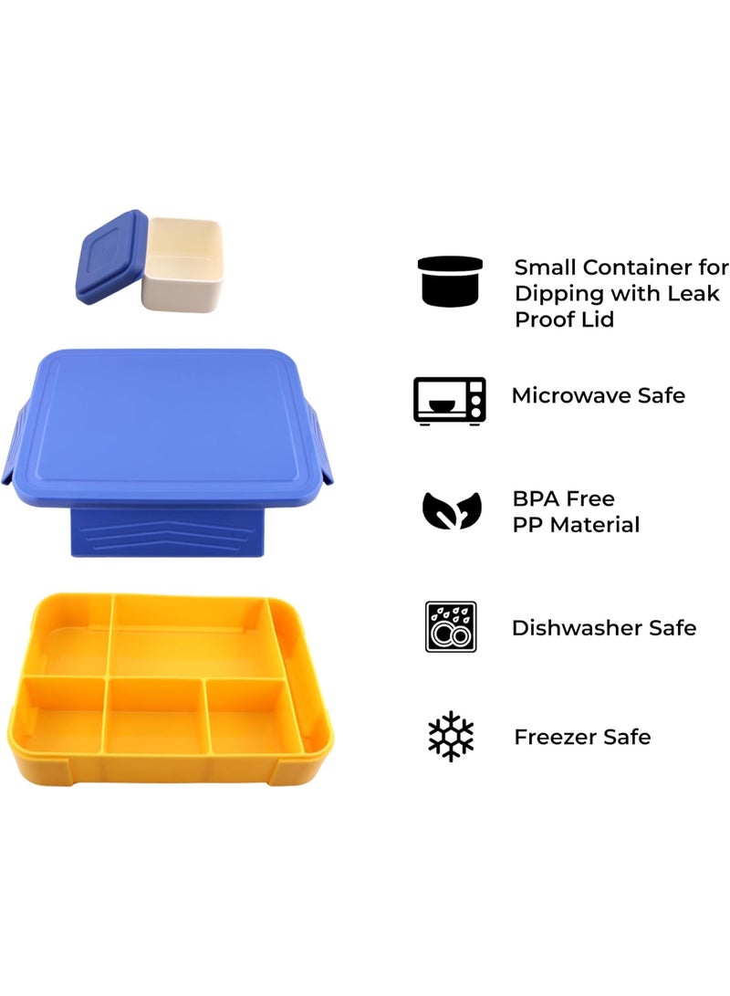 Cravista Bento Lunch Box for Kids - 1330ml Leak Proof BPA Free Lunchbox with 5 Compartments, Cutlery & Sauce Bowl | Microwave Safe Tiffin for School, Office | Bento Box for Boys (Blue) - Image 3