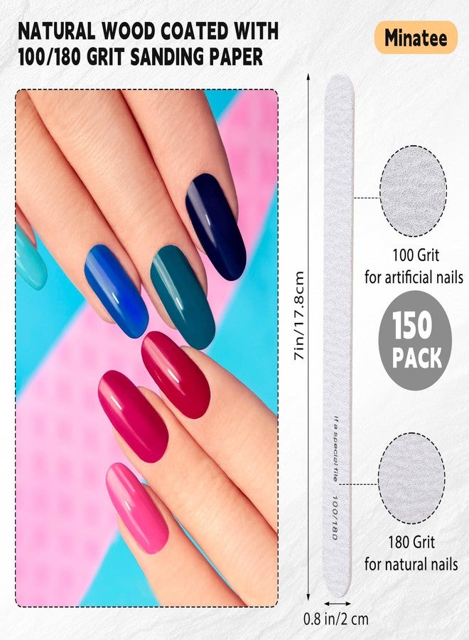 Minatee 150 Pcs 100/180 Grit Nail Files Bulk Doubled Sides Emery Boards Professional Manicure Tools for Natural Nails Home and Salon Supplies - Image 2