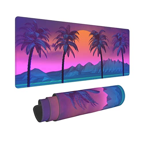 Echoserein Cool Synthwave and Retrowave Gaming Mouse Pad Large XL Desk Mat Long Extended Pads Big Mousepad for Home Office Decor Accessories 31.5 X 11.8 Inch - Image 1
