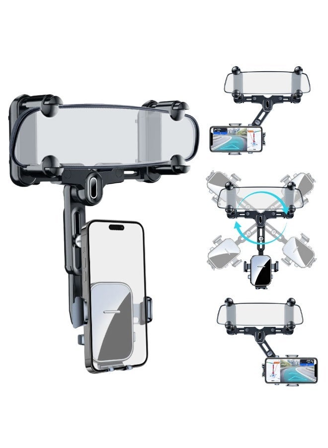 ET-LIFE Car Phone Holder, Rear View Mirror Phone Holder, 360° Rotating Rear View Mount with Adjustable Arm Length, Auto Locking, Compatible with All Phones - Image 1