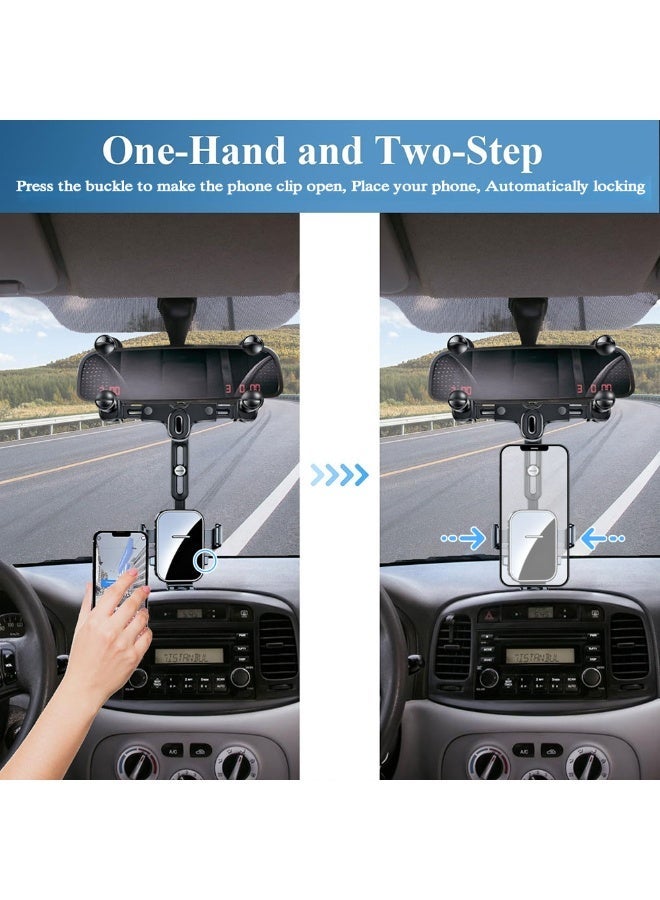 ET-LIFE Car Phone Holder, Rear View Mirror Phone Holder, 360° Rotating Rear View Mount with Adjustable Arm Length, Auto Locking, Compatible with All Phones - Image 3