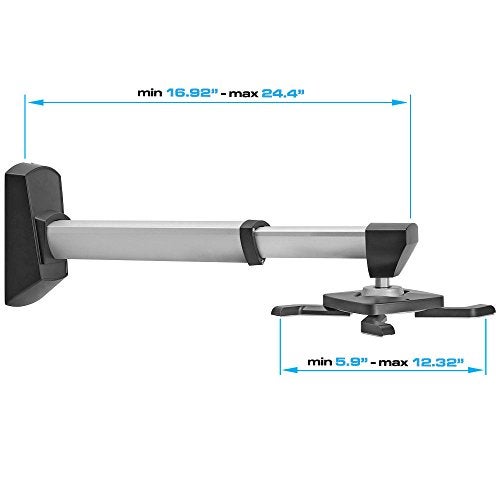 Cmple - Aluminum Short Throw Projector Wall Mount, Tilt & 360 Degree Swivel Wall Projector Bracket Mount with Telescopic Slide for LCD LED Projectors - Max 22lbs (Silver/Black) - Image 3