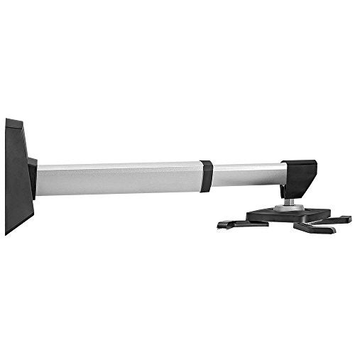 Cmple - Aluminum Short Throw Projector Wall Mount, Tilt & 360 Degree Swivel Wall Projector Bracket Mount with Telescopic Slide for LCD LED Projectors - Max 22lbs (Silver/Black) - Image 1