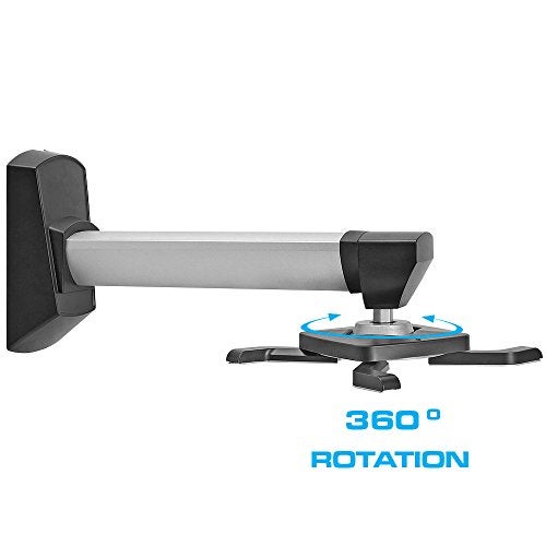 Cmple - Aluminum Short Throw Projector Wall Mount, Tilt & 360 Degree Swivel Wall Projector Bracket Mount with Telescopic Slide for LCD LED Projectors - Max 22lbs (Silver/Black) - Image 2