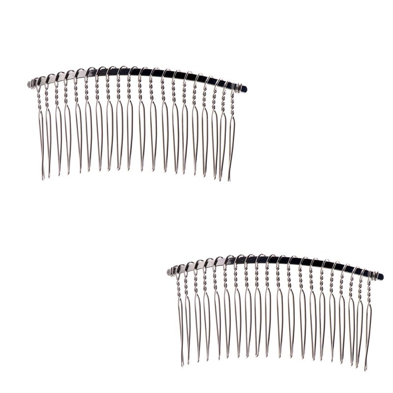 2 Pcs Wedding Veil Hair Side Comb Metal Black Twist Wire Curved Classic French Styling 20 Teeth Hair Pin Clamp for Fine Hair Women Girl DIY Bridal Hair Accessories Silver