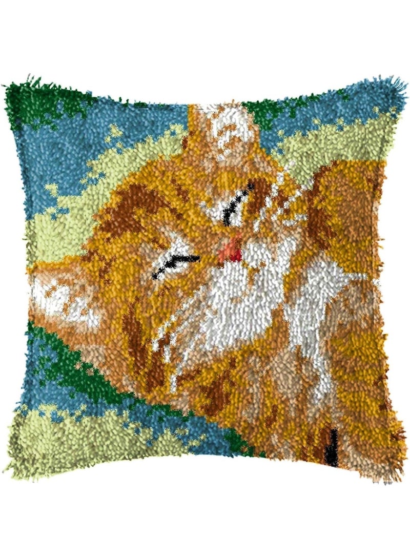 HZYH Latch Hook Cushion Cover Kit, Adults Beginners, DIY Throw Pillow, Colourful Yarns, Canvas, Embroidery Crochet Kit, Chart, 43x43cm - Image 1