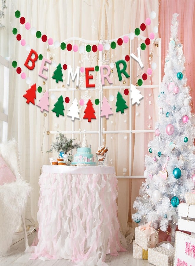 Doumeny 3Pcs Be Merry Felt Banner Garland Christmas Tree Felt Ball Garland Xmas Tree Pompom Bunting Banner Merry Christmas Colorful Party Banner Winter Hanging Banner for Home Mantel Door Wall Decor - Image 4