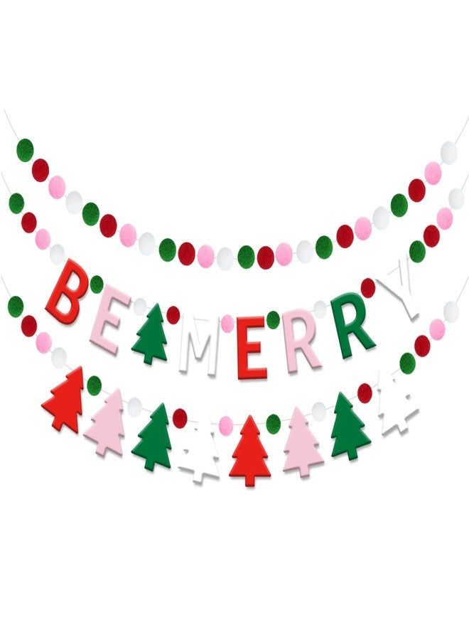 Doumeny 3Pcs Be Merry Felt Banner Garland Christmas Tree Felt Ball Garland Xmas Tree Pompom Bunting Banner Merry Christmas Colorful Party Banner Winter Hanging Banner for Home Mantel Door Wall Decor - Image 1