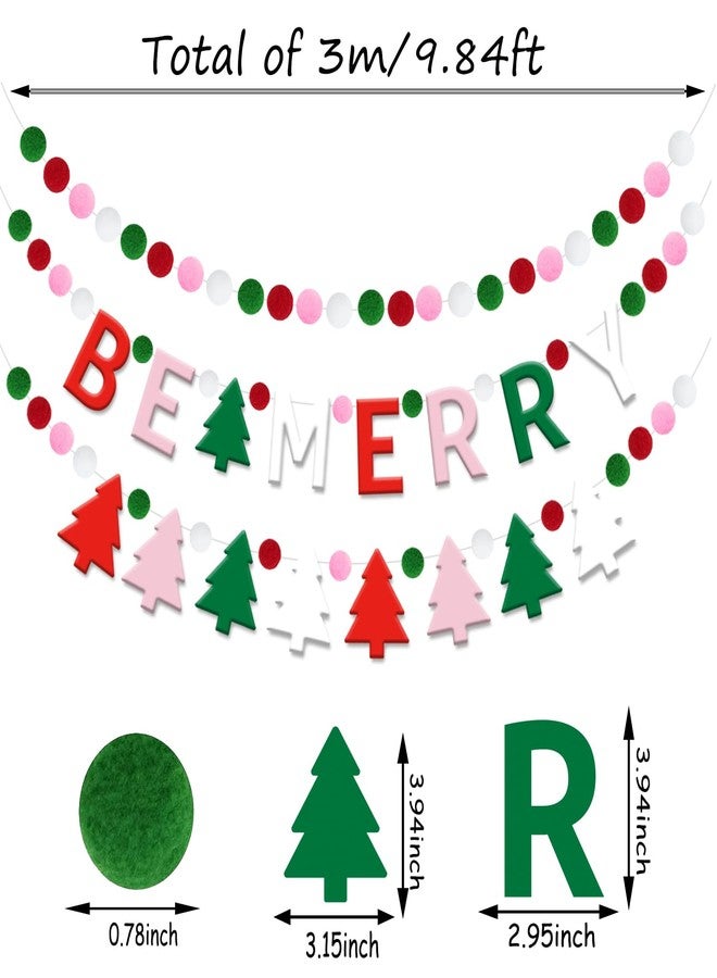 Doumeny 3Pcs Be Merry Felt Banner Garland Christmas Tree Felt Ball Garland Xmas Tree Pompom Bunting Banner Merry Christmas Colorful Party Banner Winter Hanging Banner for Home Mantel Door Wall Decor - Image 2