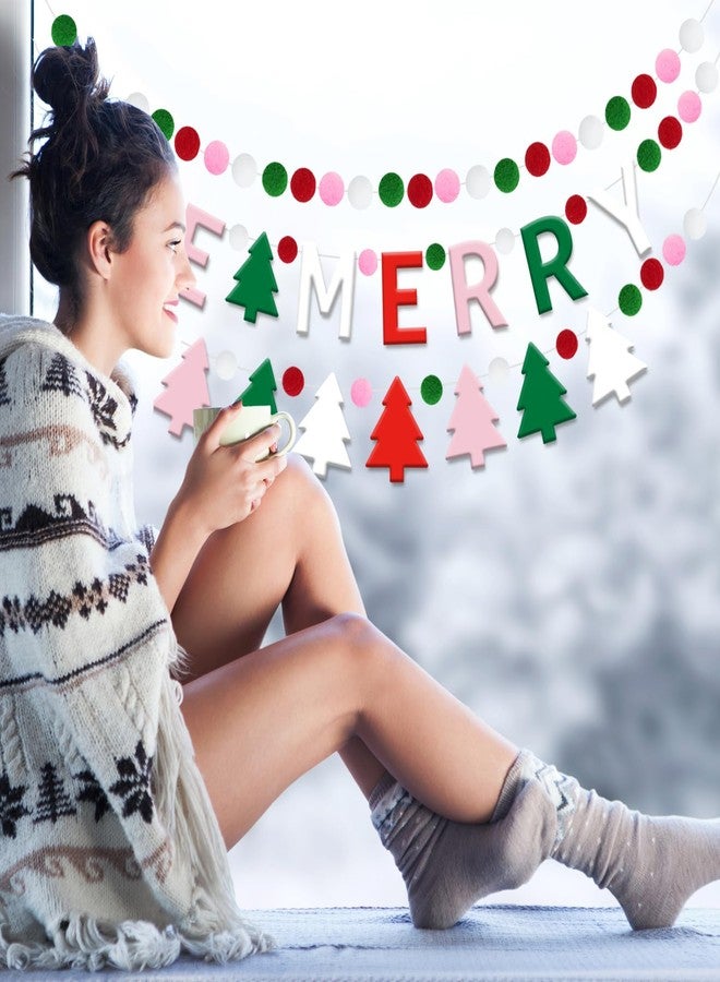 Doumeny 3Pcs Be Merry Felt Banner Garland Christmas Tree Felt Ball Garland Xmas Tree Pompom Bunting Banner Merry Christmas Colorful Party Banner Winter Hanging Banner for Home Mantel Door Wall Decor - Image 3