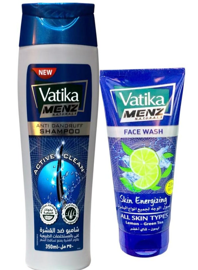 Vatika Menz Naturals Face Wash Skin Energizing All Skin Types Lemon -Green Tea 185ml +Vatika Menz Naturals Anti Dandruff Shampoo - 360Ml