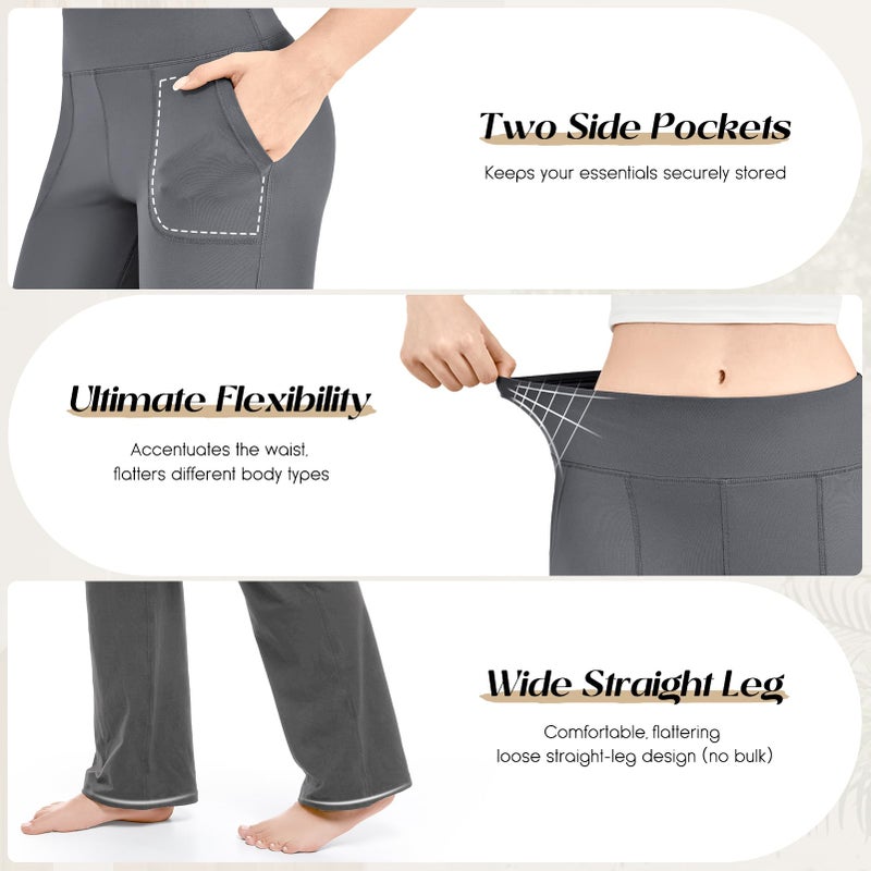 Walifrey Wide Leg Yoga Pants for Women, Loose Stretch Sweatpants with Pockets Casual Lounge, Black, XXL - Image 4