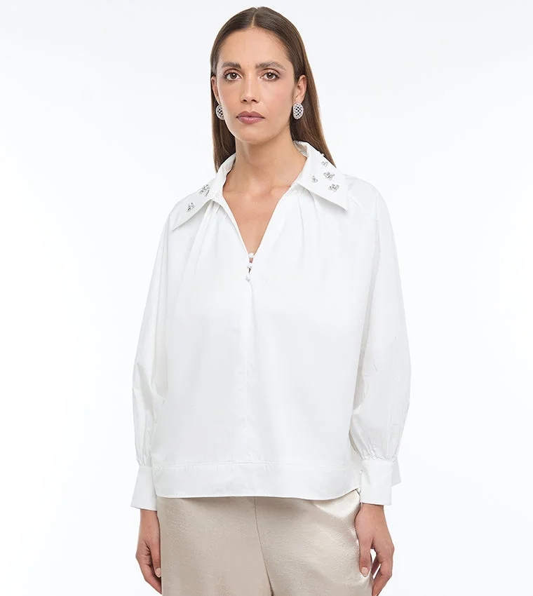 بي سي بي جي BCBG Shirt With Embellished Detachable Collar