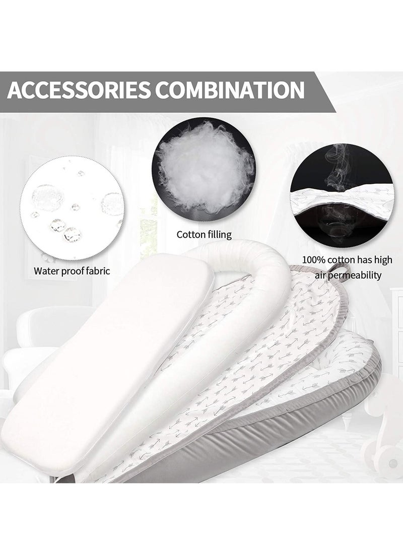 Little Story - Soft Breathable Fiberfill Newborn Lounger Bed - Arrow Grey - Image 1