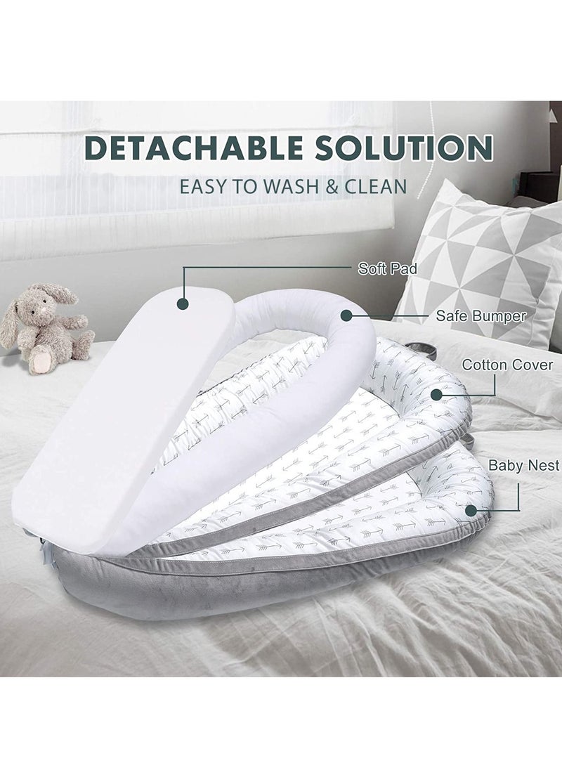 Little Story - Soft Breathable Fiberfill Newborn Lounger Bed - Arrow Grey - Image 1