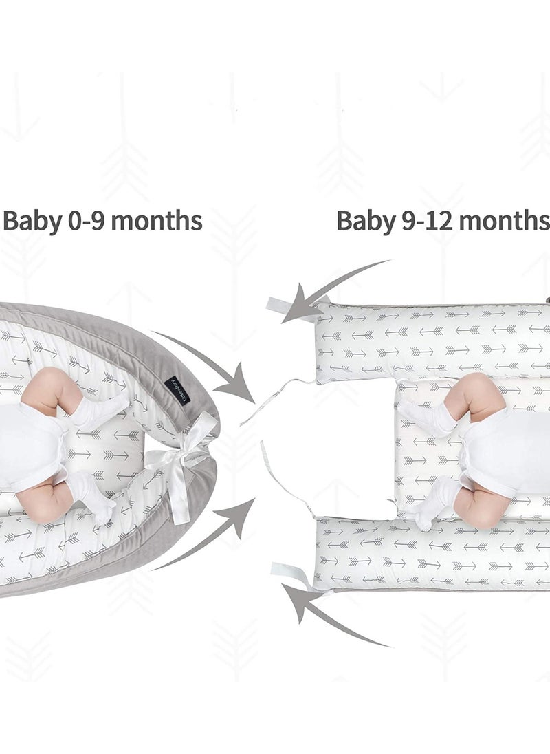 Little Story - Soft Breathable Fiberfill Newborn Lounger Bed - Arrow Grey - Image 1
