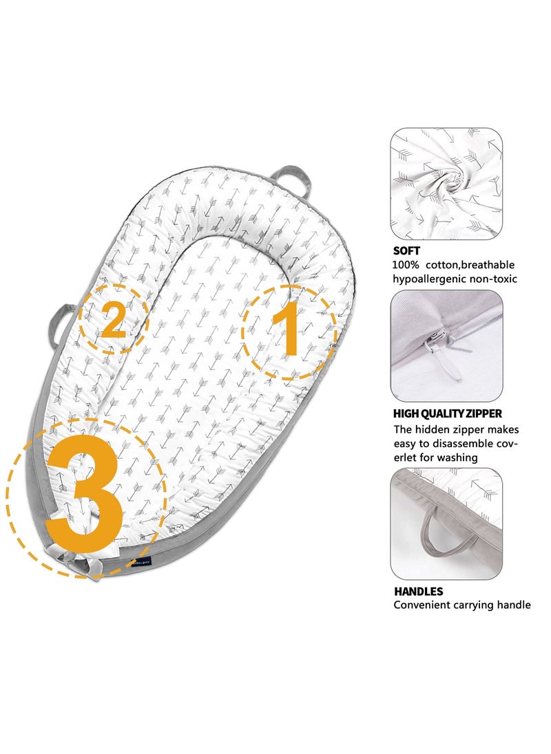 Little Story - Soft Breathable Fiberfill Newborn Lounger Bed - Arrow Grey - Image 1