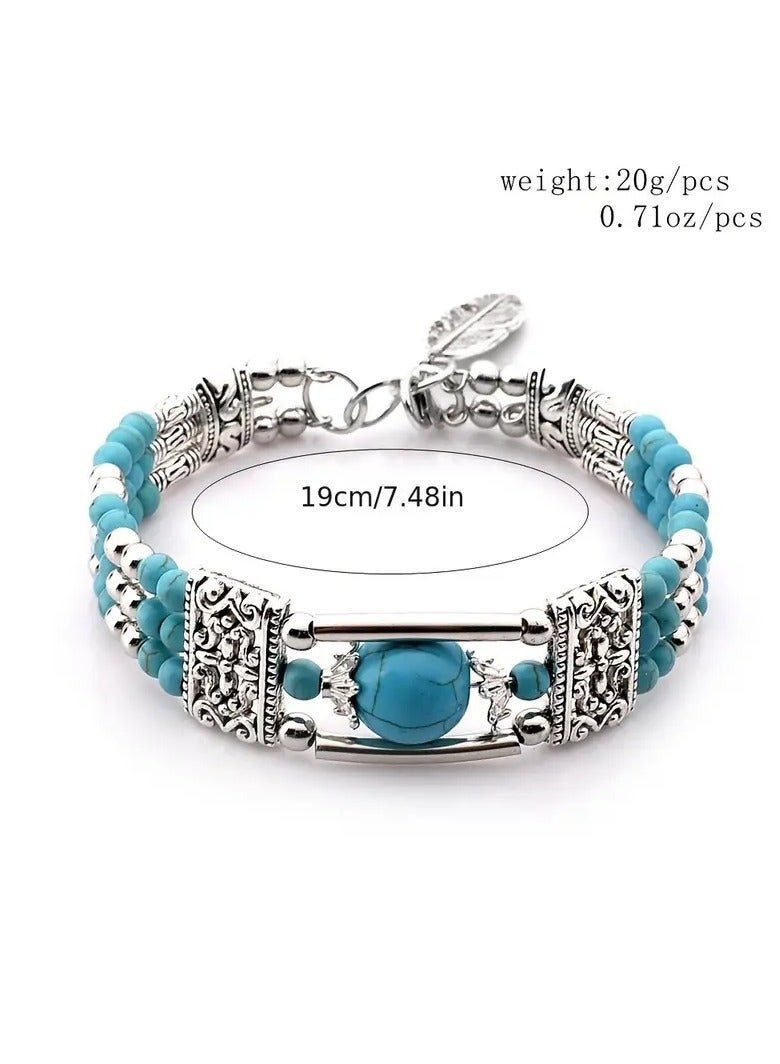 Goolsky 1pc Bohemian Style Natural Turquoise Bracelet, Vintage Alloy Silver Plated, Elegant Holiday Fashion Accessory for Women, No Power Required, Suitable for Music Festivals & Valentine's Day, All-Season Wear - Image 3