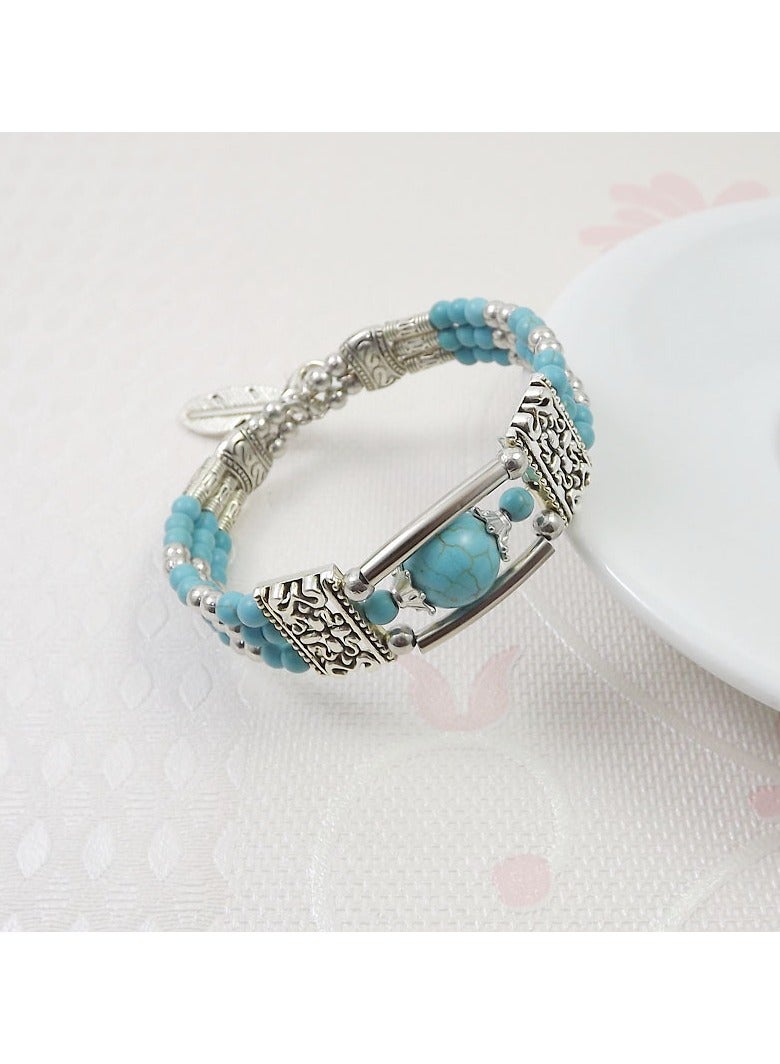 Goolsky 1pc Bohemian Style Natural Turquoise Bracelet, Vintage Alloy Silver Plated, Elegant Holiday Fashion Accessory for Women, No Power Required, Suitable for Music Festivals & Valentine's Day, All-Season Wear - Image 5