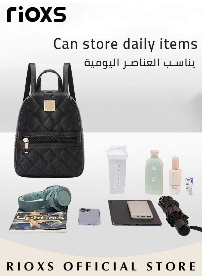 ريوكس حقيبة ظهر صغيرة أنيقة للسفر للنساء، حقيبة كتف كلاسيكية من الجلد مع سحاب آمن، حقيبة ظهر مدرسية خفيفة الوزن ومقاومة للماء للطالبات الجامعيات، حقيبة ظهر متينة وعصرية للرحلات اليومية أو للاستخدام اليومي، لون أسود - Image 5
