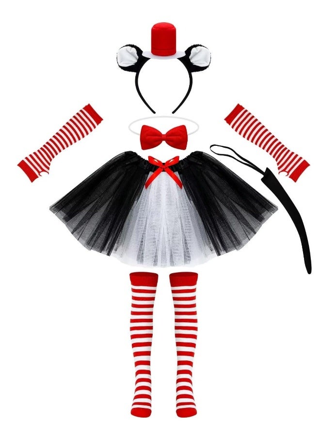 Cat Cosplay Costume Set for Kids, Including Cat Ear, Top Hat, Headband Tutu, Skirt ,Bowtie, Cat Tail, Socks, Gloves, Suitable for Party Cosplay Dress Up - Image 1