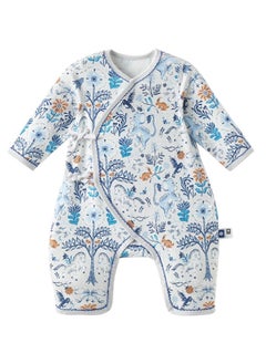 Babycare Babycare - Long Sleeves Footed Baby Onesie, Lion Blue, 1–3 Months, Soft Cotton, BPA-Free, Non-Toxic, Snap Closure, Gentle on Skin, Breathable Fabric, Durable, Comfortable Fit, Ideal for Infants  - Image 1