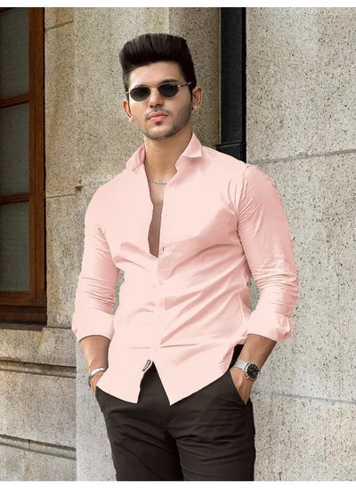 Beyoung BEYOUNG Soft Pink Plain Cotton Shirts