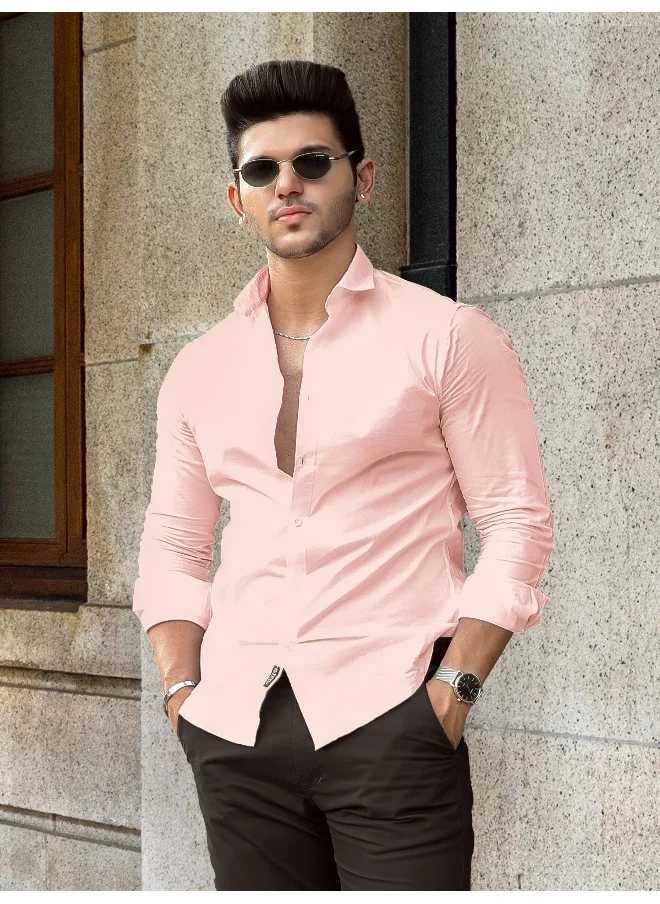 Beyoung BEYOUNG Soft Pink Plain Cotton Shirts