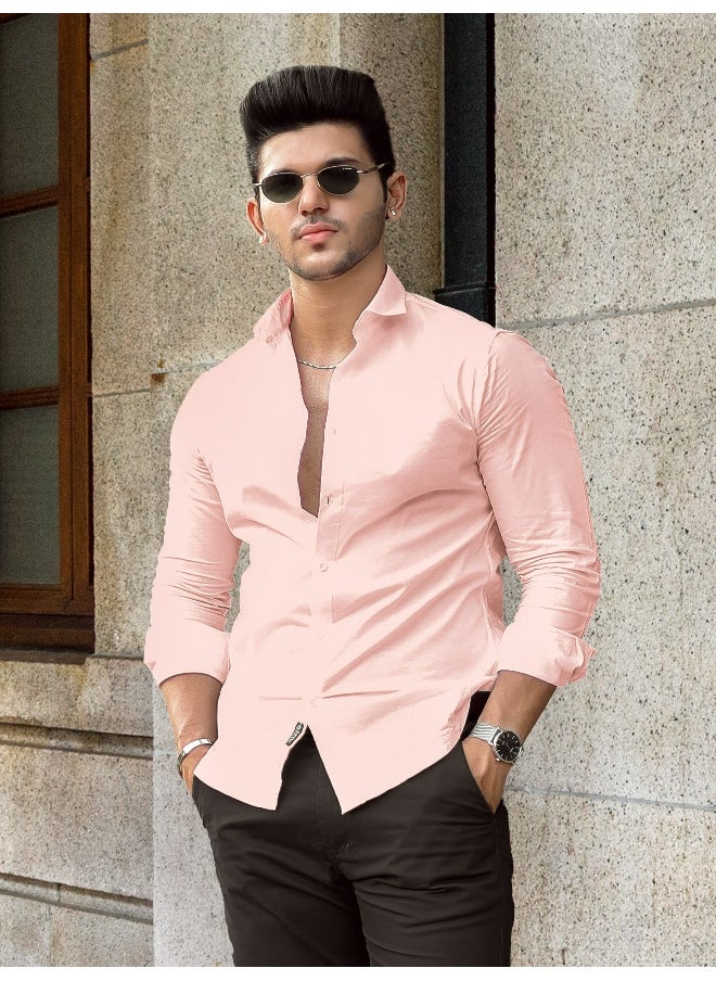 Beyoung - BEYOUNG Soft Pink Plain Cotton Shirts - Image 1