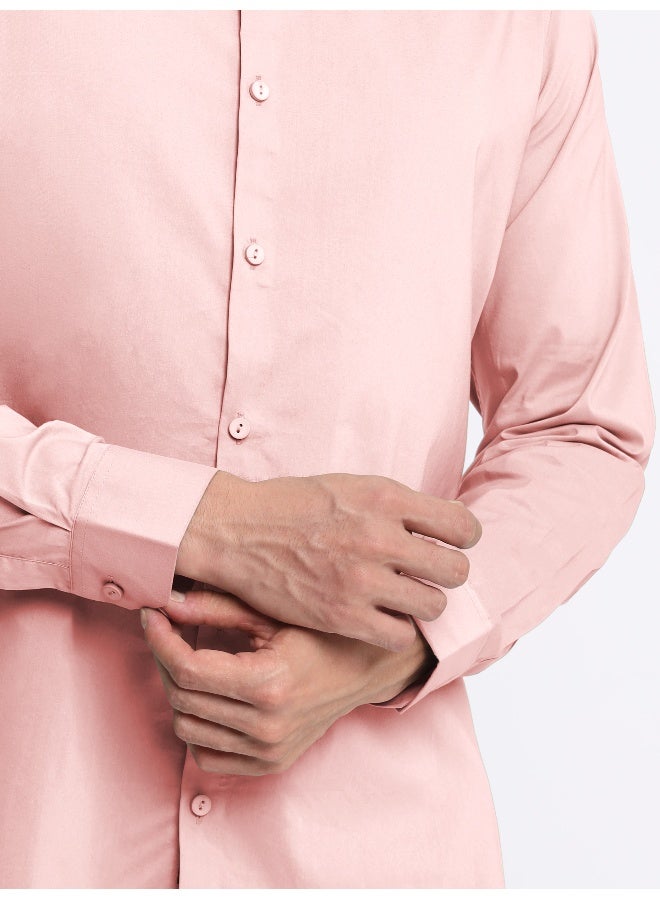 BEYOUNG Soft Pink Plain Cotton Shirts - Image 3