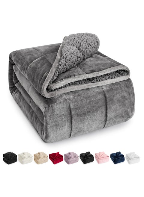 Wemore Sherpa Fleece Weighted Blanket for Adult 15 lbs Dual Sided Cozy Fluffy Heavy Blanket Ultra Fuzzy Throw Blanket with Soft Plush Flannel Top 60 x 80 inches Grey on Both Sides