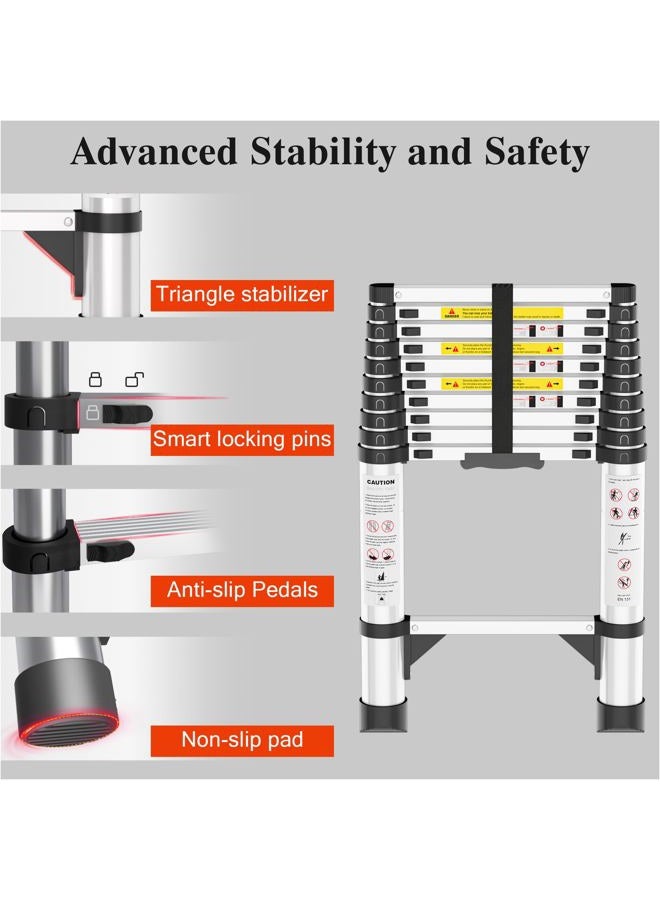 DIAMONDFORGE Adjustable Retractable Telescopic Collapsible Telescoping Ladder Extension - 10.5 FT Rv Tall Compact Aluminum Ladders, Foldable Extendable for House Roof Travel Trailers, 330lbs Capacity - Image 3