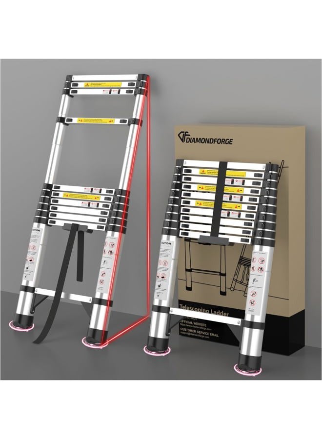DIAMONDFORGE Adjustable Retractable Telescopic Collapsible Telescoping Ladder Extension - 10.5 FT Rv Tall Compact Aluminum Ladders, Foldable Extendable for House Roof Travel Trailers, 330lbs Capacity - Image 1