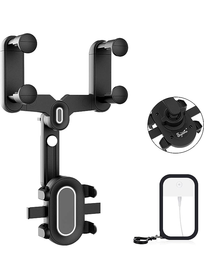 Syarme حامل هاتف في مرآة الرؤية، حامل هاتف للسيارة قابل للدوران والسحب من Syarme، حامل هاتف متعدد الوظائف بزاوية 360 درجة في مرآة الرؤية الخلفية للسيارة، لجميع الهواتف المحمولة مقاس 4-7 بوصات وجميع السيارات، مع زجاجة رذاذ - Image 1