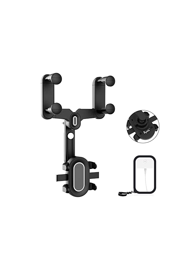 Syarme حامل هاتف في مرآة الرؤية، حامل هاتف للسيارة قابل للدوران والسحب من Syarme، حامل هاتف متعدد الوظائف بزاوية 360 درجة في مرآة الرؤية الخلفية للسيارة، لجميع الهواتف المحمولة مقاس 4-7 بوصات وجميع السيارات، مع زجاجة رذاذ - Image 2