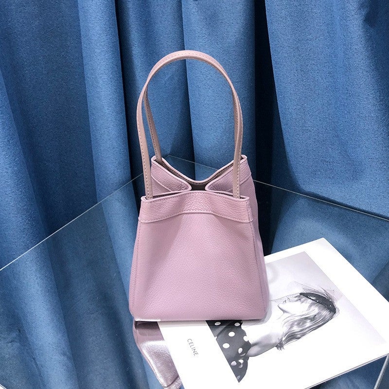 Niche Design Portable Vegetable Basket Large Capacity Commuter Tote Bag Genuine Leather Shoulder Wings Women'S Bag - Image 1
