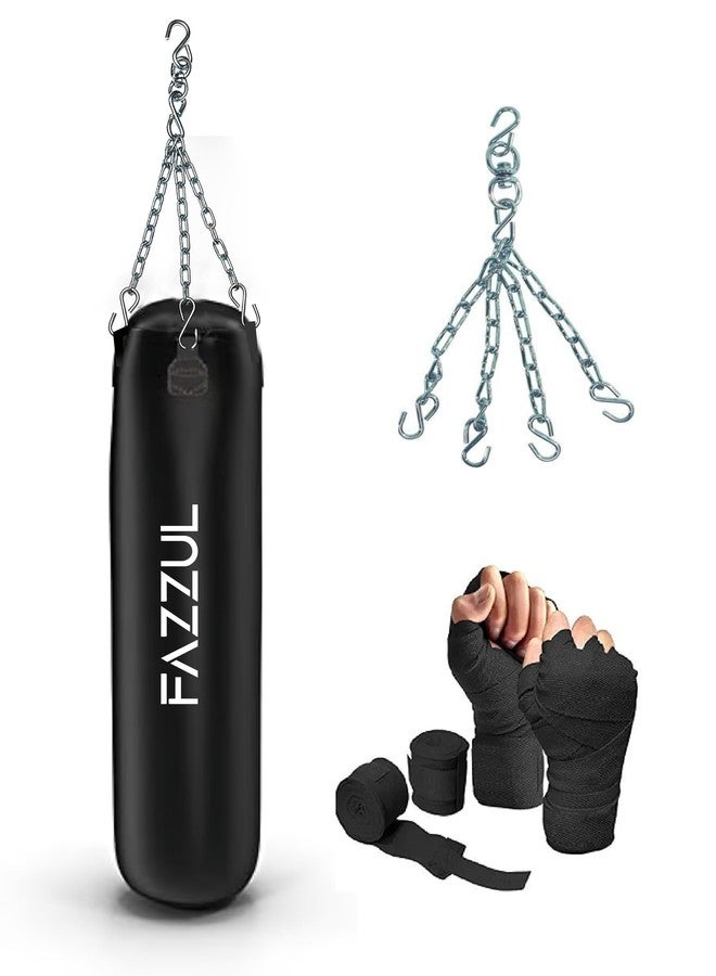 Fazzul Punching Bag for Home Heavy Duty Boxing Punching Bag with Stainless Steel Hanging Chain 2Feet Unfilled Synthetic Leather and Hand Wrap for (MMA,Kickboxing,Muay Thai,Taekwondo,Judo,Karate). Black - Image 1