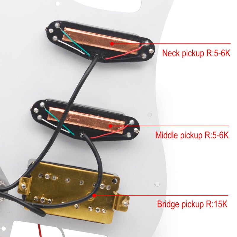 SAPHUE SSH-Coil Splitting Electric Guitar Pickguard Two Mini Humbucker + ONE Humbucker(9K/9K/15K)+Silence Switch Loaded Prewired Scratchplate (pearl White) - Image 4