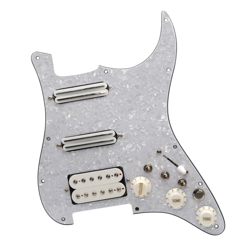 SAPHUE SSH-Coil Splitting Electric Guitar Pickguard Two Mini Humbucker + ONE Humbucker(9K/9K/15K)+Silence Switch Loaded Prewired Scratchplate (pearl White) - Image 1