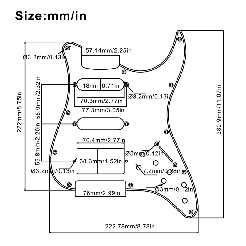 SAPHUE SSH-Coil Splitting Electric Guitar Pickguard Two Mini Humbucker + ONE Humbucker(9K/9K/15K)+Silence Switch Loaded Prewired Scratchplate (pearl White) - Image 2