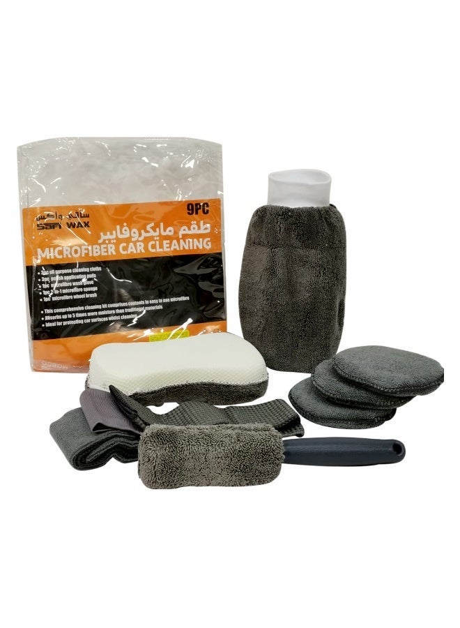 Safi WAX 9PCS Premium Microfiber Car Cleaning Kit, Car Wash Cleaning Set, Microfiber Wash Glove, Cleaning Cloths, Wax Applicator Pads, Wheel Brush, Wash Sponge, Auto Detailing Kit, Scratch-Free Car Care Accessories for Cars, SUVs, Trucks - Image 3